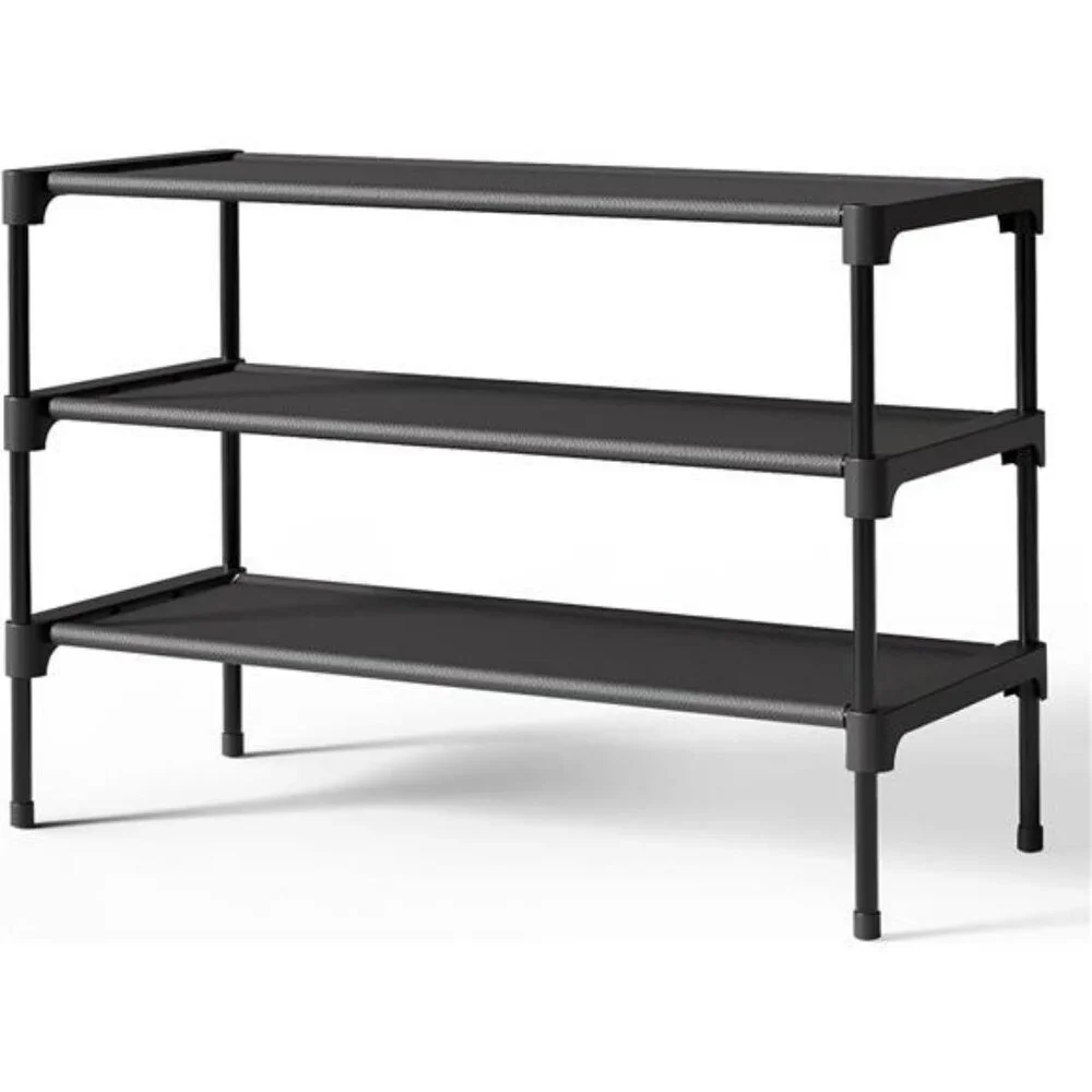 Black Stackable Shoe Rack Organizer Shelf for Closet Entryway Garage Storage